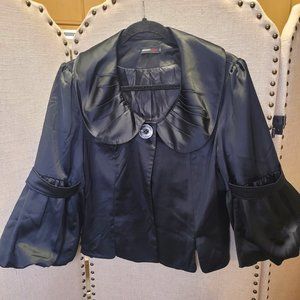 EUC Georgiou Studio Black Satin Bell Sleeve Dress Blouse